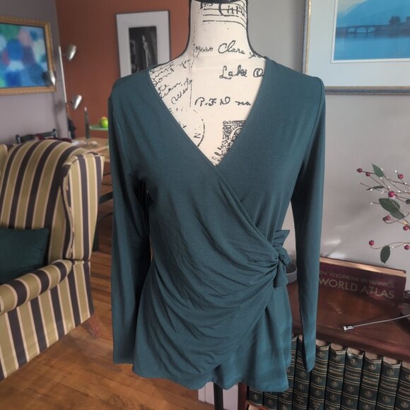 Beta Brand Tops - Betabrand Blouse Women’s Green Faux Wrap Long Sleeve Top Stretch V Neck NWOT Sz